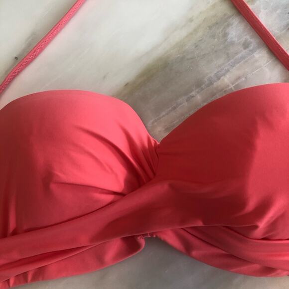 Kate spade coral pink underwire strapless bikini top retro twist style size XL - Picture 2 of 4